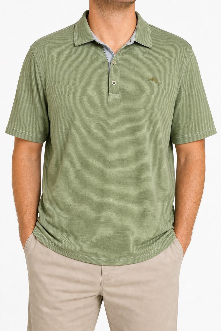 Tommy Bahama Mens XXXL 3XL Green Striped Modal Tencel Polo Short Sleeve Shirt